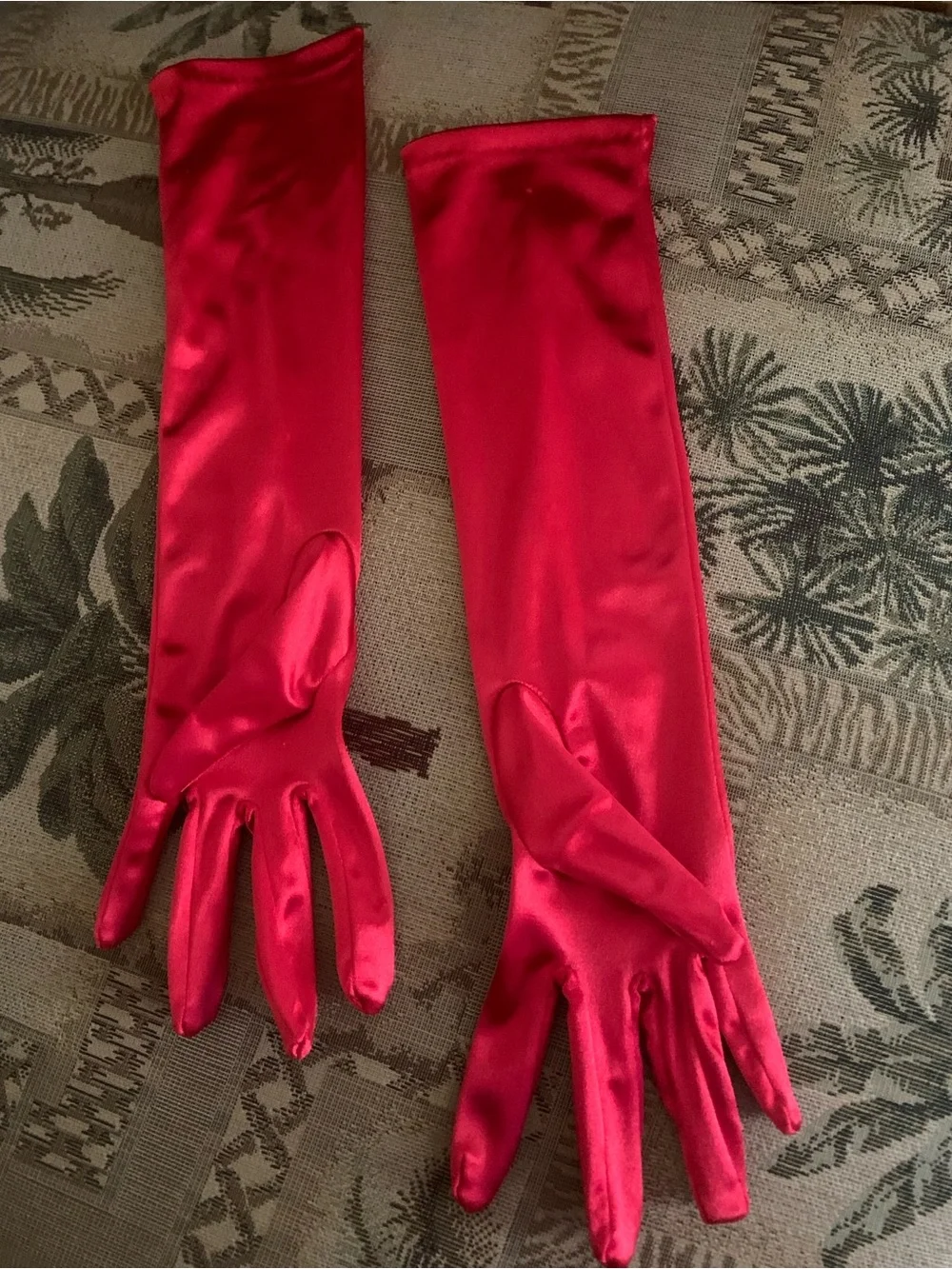 Red Satin Opera Gloves OS